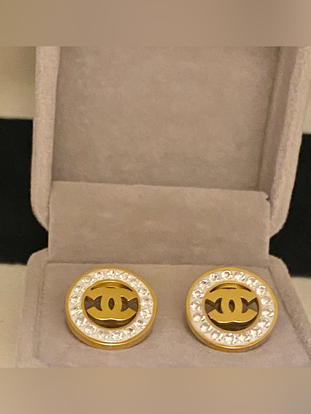 Fashion Jewelry 14K Gold Plated Zircon Logo C-C Halo Luxury Stud Earrings